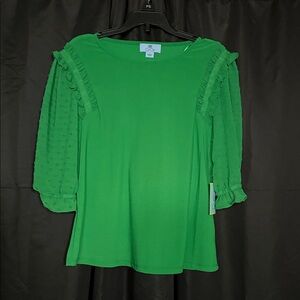 CeCe Vibrant Green Ruffled Blouse